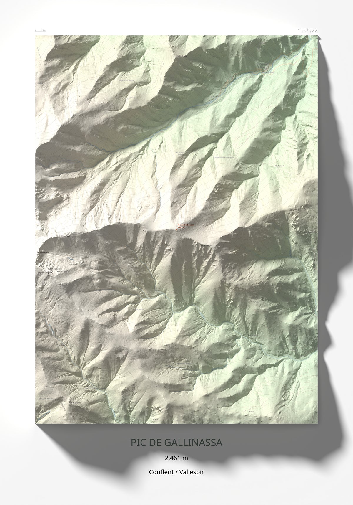Mapa de relieve de Pic de Gallinassa, 2461 m, Conflent · Vallespir, lámina 100 Cims de Trobart 70 × 100 cm.