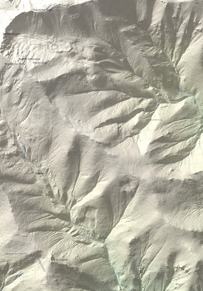 Mapa de relieve de Pic de Gallinassa, 2461 m, Conflent · Vallespir, lámina 100 Cims de Trobart. Detalle de la zona inferior izquierda. 70 × 100 cm.