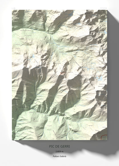 Mapa de relieve de Pic de Gerri, 2859 m, Pallars Sobirà, lámina 100 Cims de Trobart 50 × 70 cm.
