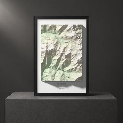 Mapa de relieve de Pic de Gerri, 2859 m, Pallars Sobirà, lámina 100 Cims de Trobart. Presentación enmarcada. 61 × 91 cm.