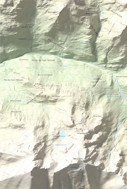 Mapa de relieve de Pic de Gerri, 2859 m, Pallars Sobirà, lámina 100 Cims de Trobart. Detalle de la zona superior izquierda. 61 × 91 cm.