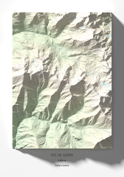 Mapa de relieve de Pic de Gerri, 2859 m, Pallars Sobirà, lámina 100 Cims de Trobart 70 × 100 cm.