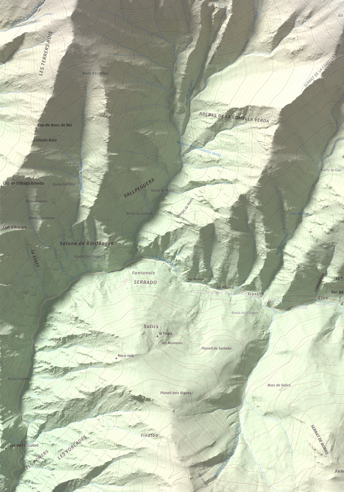 Mapa de relieve de Pic de Gerri, 2859 m, Pallars Sobirà, lámina 100 Cims de Trobart. Detalle de la zona inferior izquierda. 70 × 100 cm.