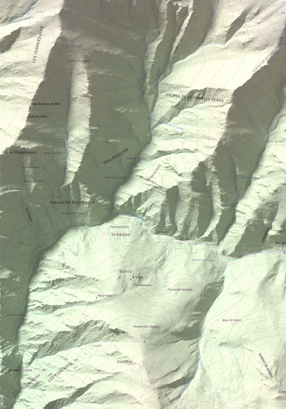 Mapa de relieve de Pic de Gerri, 2859 m, Pallars Sobirà, lámina 100 Cims de Trobart. Detalle de la zona inferior izquierda. 70 × 100 cm.