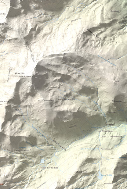 Mapa de relieve de Pic de Llena, 2686 m, Pallars Jussà, lámina 100 Cims de Trobart. Detalle de la zona superior derecha. 61 × 91 cm.