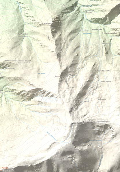 Mapa de relieve de Pic de Màniga, 2517 m, Pallars Sobirà, lámina 100 Cims de Trobart. Detalle de la zona superior derecha. 70 × 100 cm.