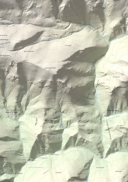 Mapa de relieve de Pic de Màniga, 2517 m, Pallars Sobirà, lámina 100 Cims de Trobart. Detalle de la zona inferior derecha. 70 × 100 cm.