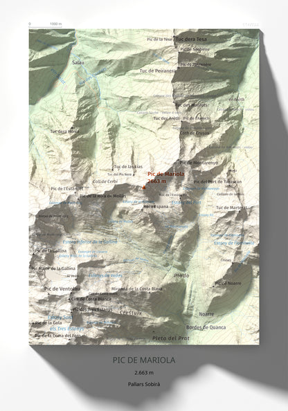 Mapa de relieve de Pic de Mariola, 2663 m, Pallars Sobirà, lámina 100 Cims de Trobart 21 × 30 cm.