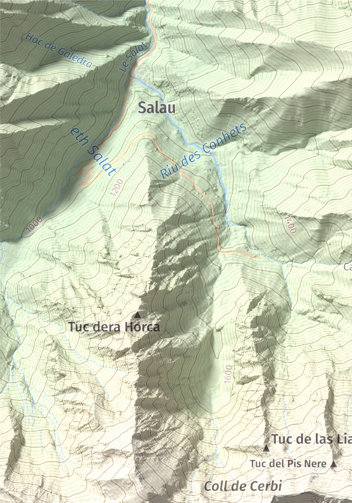 Mapa de relieve de Pic de Mariola, 2663 m, Pallars Sobirà, lámina 100 Cims de Trobart. Detalle de la zona superior izquierda. 21 × 30 cm.