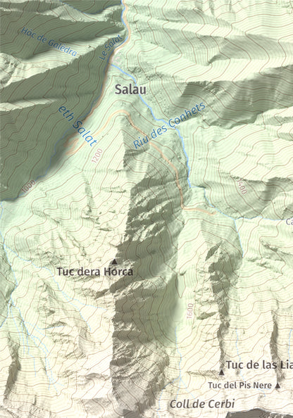 Mapa de relieve de Pic de Mariola, 2663 m, Pallars Sobirà, lámina 100 Cims de Trobart. Detalle de la zona superior izquierda. 21 × 30 cm.