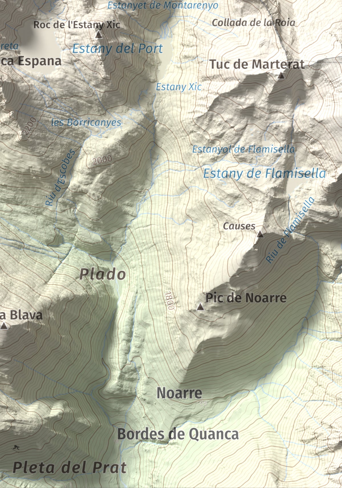 Mapa de relieve de Pic de Mariola, 2663 m, Pallars Sobirà, lámina 100 Cims de Trobart. Detalle de la zona inferior derecha. 21 × 30 cm.