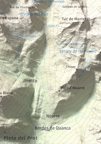Mapa de relieve de Pic de Mariola, 2663 m, Pallars Sobirà, lámina 100 Cims de Trobart. Detalle de la zona inferior derecha. 21 × 30 cm.