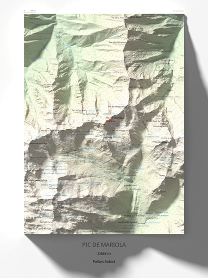 Mapa de relieve de Pic de Mariola, 2663 m, Pallars Sobirà, lámina 100 Cims de Trobart 30 × 40 cm.