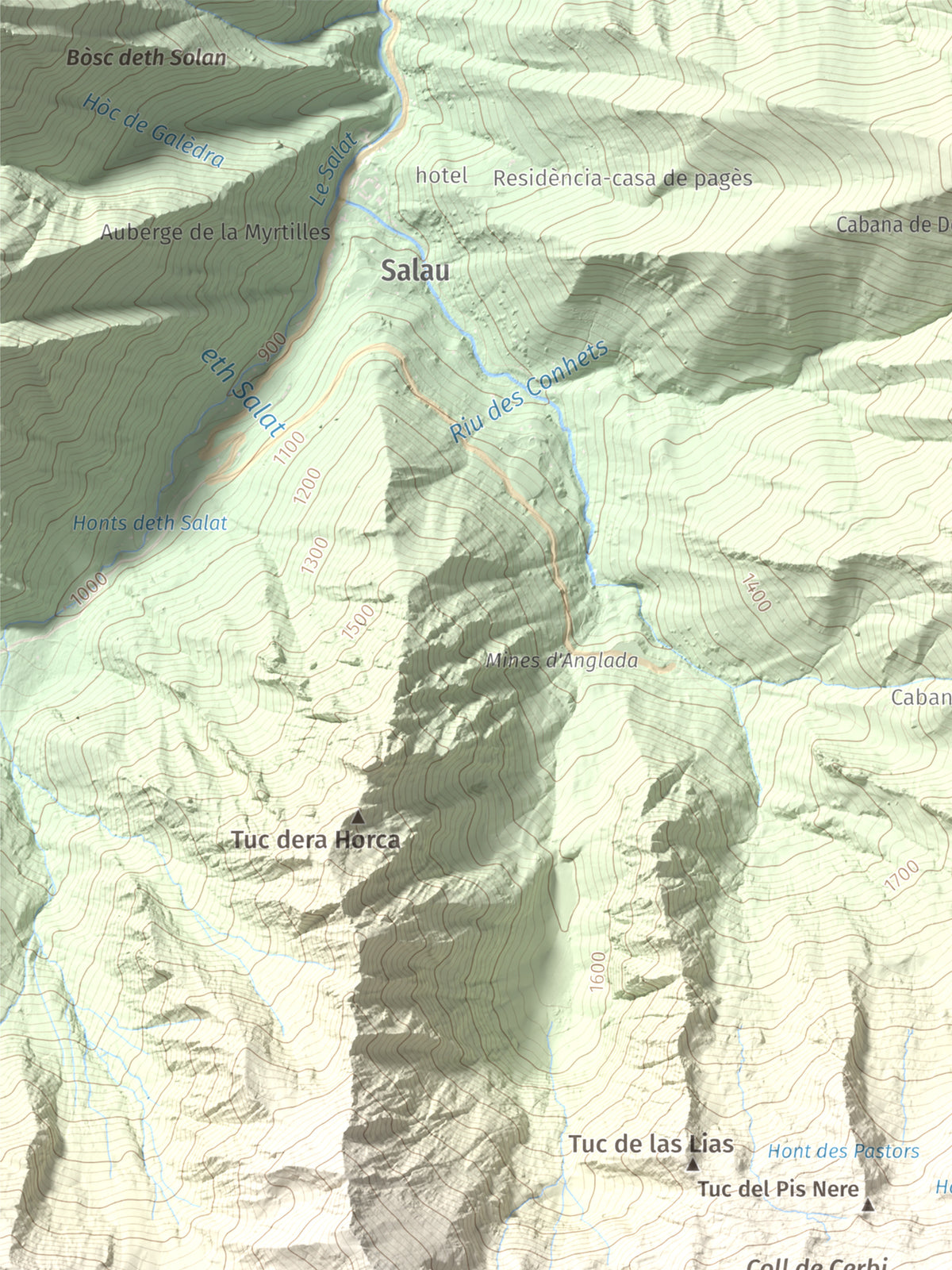 Mapa de relieve de Pic de Mariola, 2663 m, Pallars Sobirà, lámina 100 Cims de Trobart. Detalle de la zona superior izquierda. 30 × 40 cm.