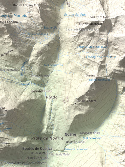 Mapa de relieve de Pic de Mariola, 2663 m, Pallars Sobirà, lámina 100 Cims de Trobart. Detalle de la zona inferior derecha. 30 × 40 cm.