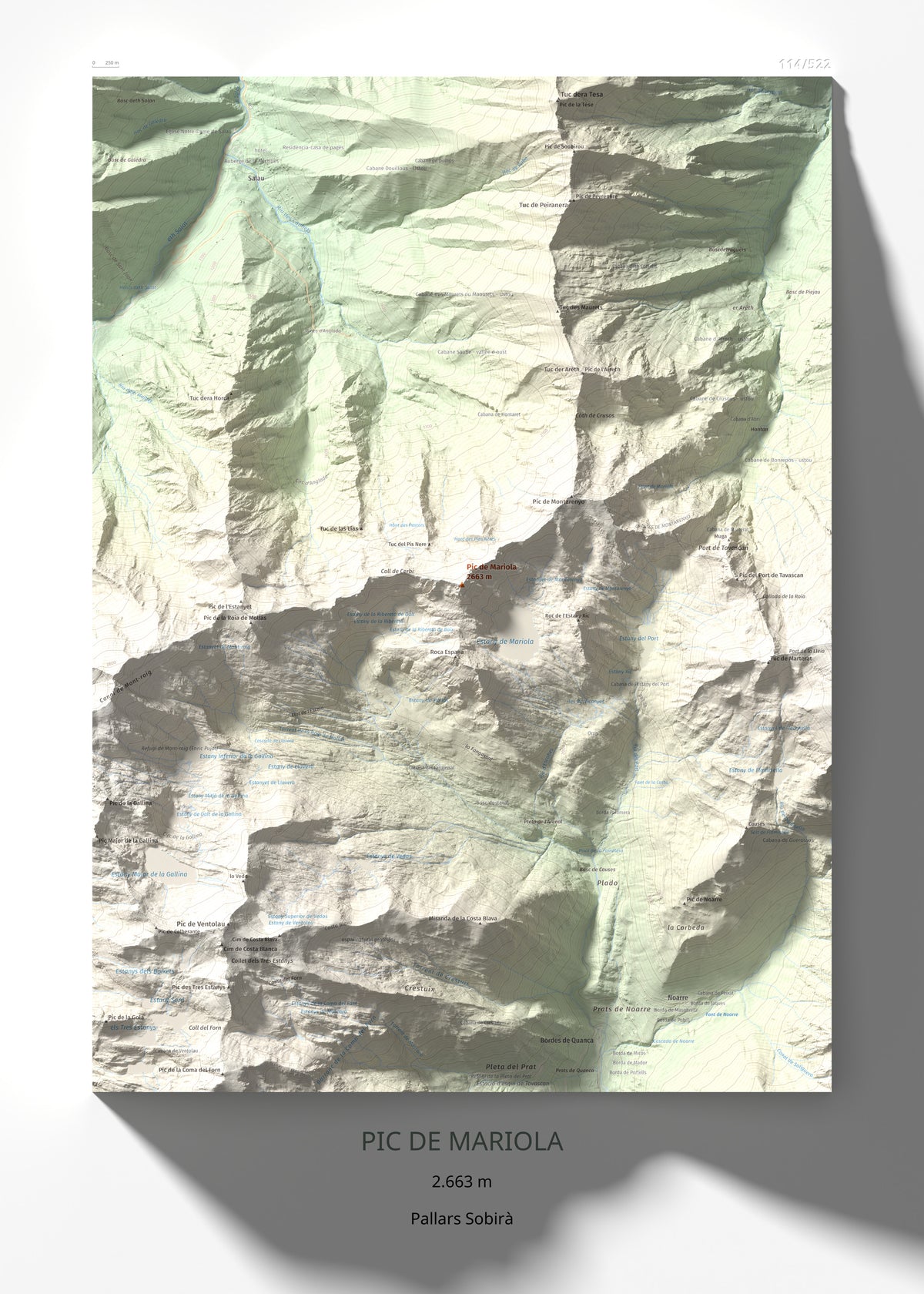 Mapa de relieve de Pic de Mariola, 2663 m, Pallars Sobirà, lámina 100 Cims de Trobart 50 × 70 cm.