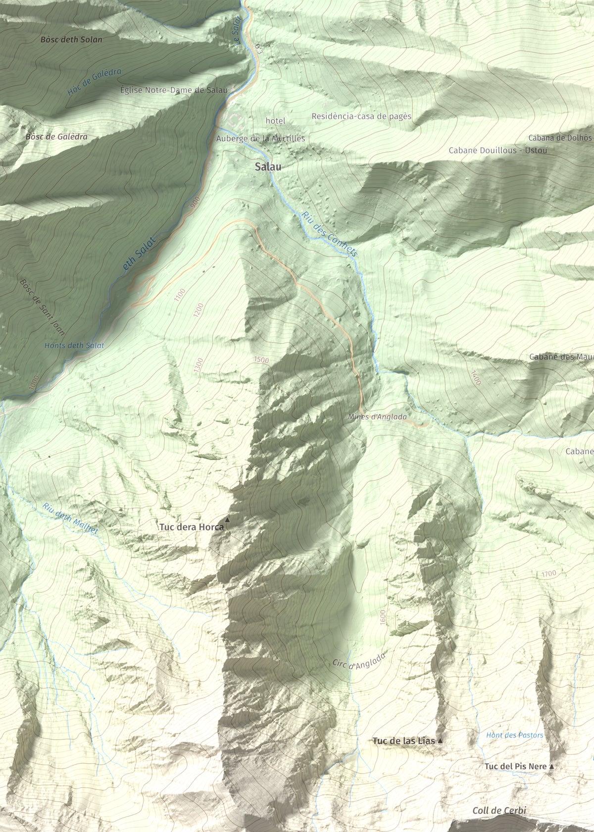 Mapa de relieve de Pic de Mariola, 2663 m, Pallars Sobirà, lámina 100 Cims de Trobart. Detalle de la zona superior izquierda. 50 × 70 cm.