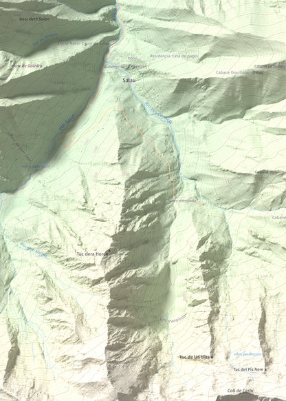 Mapa de relieve de Pic de Mariola, 2663 m, Pallars Sobirà, lámina 100 Cims de Trobart. Detalle de la zona superior izquierda. 50 × 70 cm.