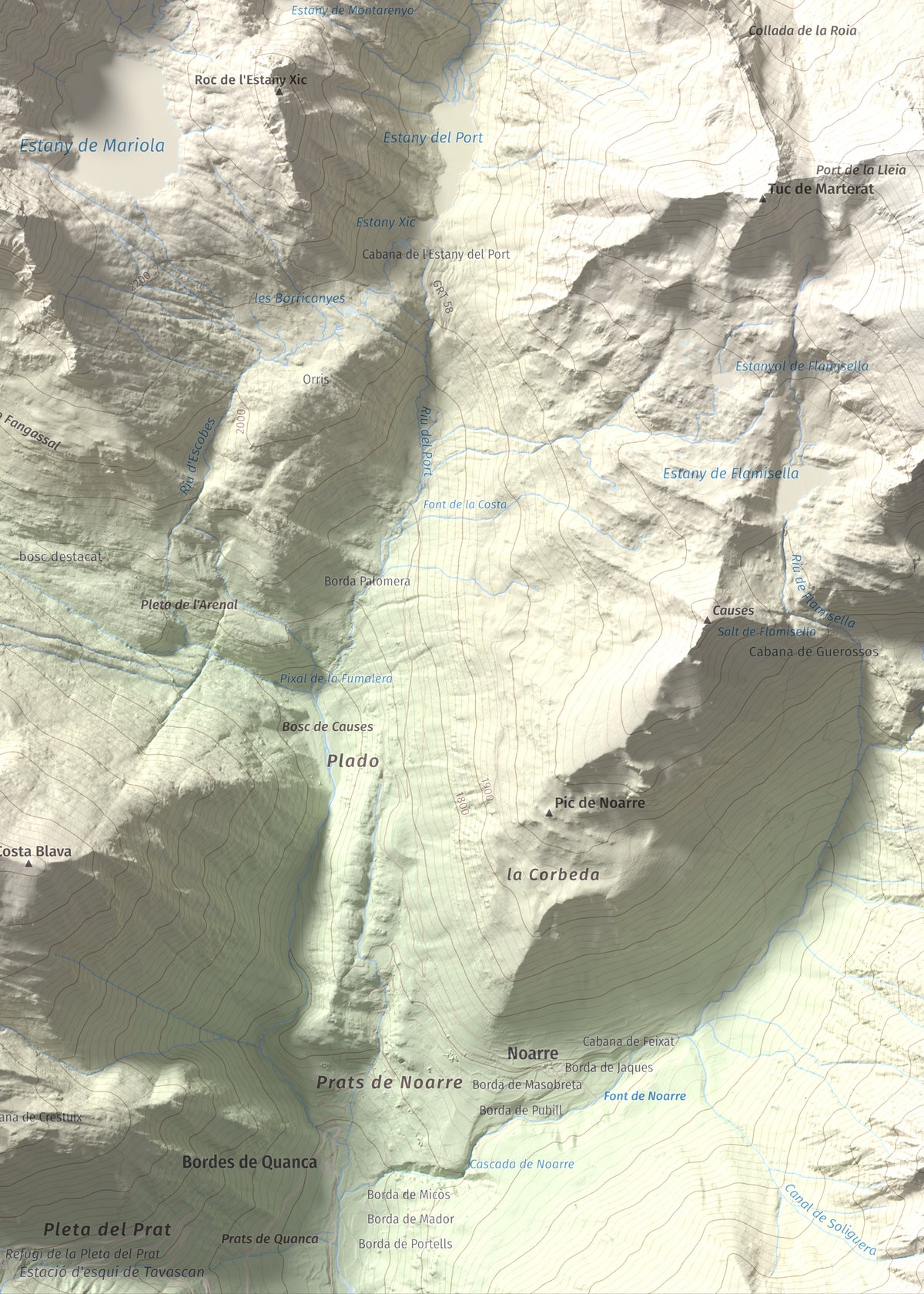 Mapa de relieve de Pic de Mariola, 2663 m, Pallars Sobirà, lámina 100 Cims de Trobart. Detalle de la zona inferior derecha. 50 × 70 cm.