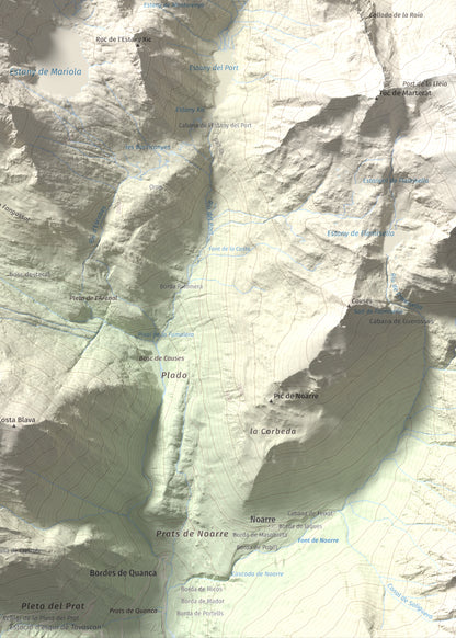 Mapa de relieve de Pic de Mariola, 2663 m, Pallars Sobirà, lámina 100 Cims de Trobart. Detalle de la zona inferior derecha. 50 × 70 cm.