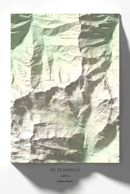 Mapa de relieve de Pic de Mariola, 2663 m, Pallars Sobirà, lámina 100 Cims de Trobart 61 × 91 cm.