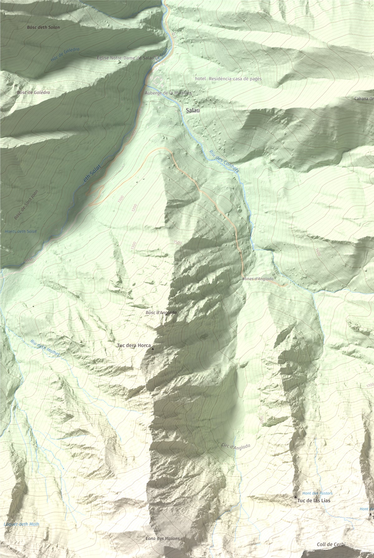 Mapa de relieve de Pic de Mariola, 2663 m, Pallars Sobirà, lámina 100 Cims de Trobart. Detalle de la zona superior izquierda. 61 × 91 cm.