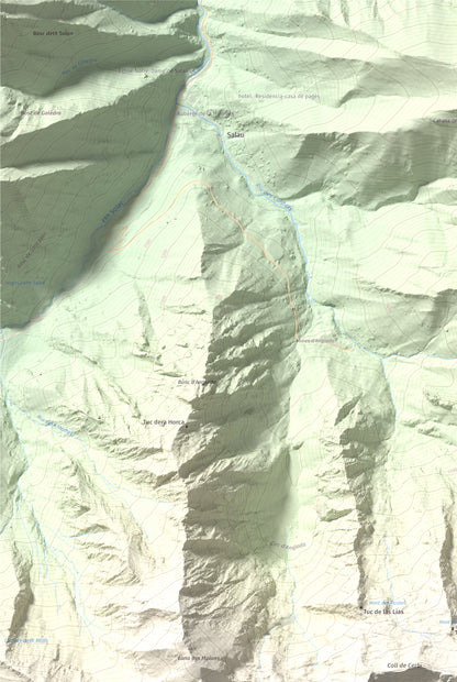 Mapa de relieve de Pic de Mariola, 2663 m, Pallars Sobirà, lámina 100 Cims de Trobart. Detalle de la zona superior izquierda. 61 × 91 cm.