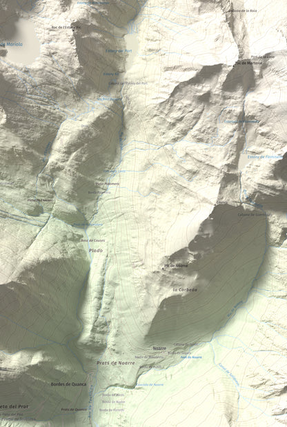 Mapa de relieve de Pic de Mariola, 2663 m, Pallars Sobirà, lámina 100 Cims de Trobart. Detalle de la zona inferior derecha. 61 × 91 cm.
