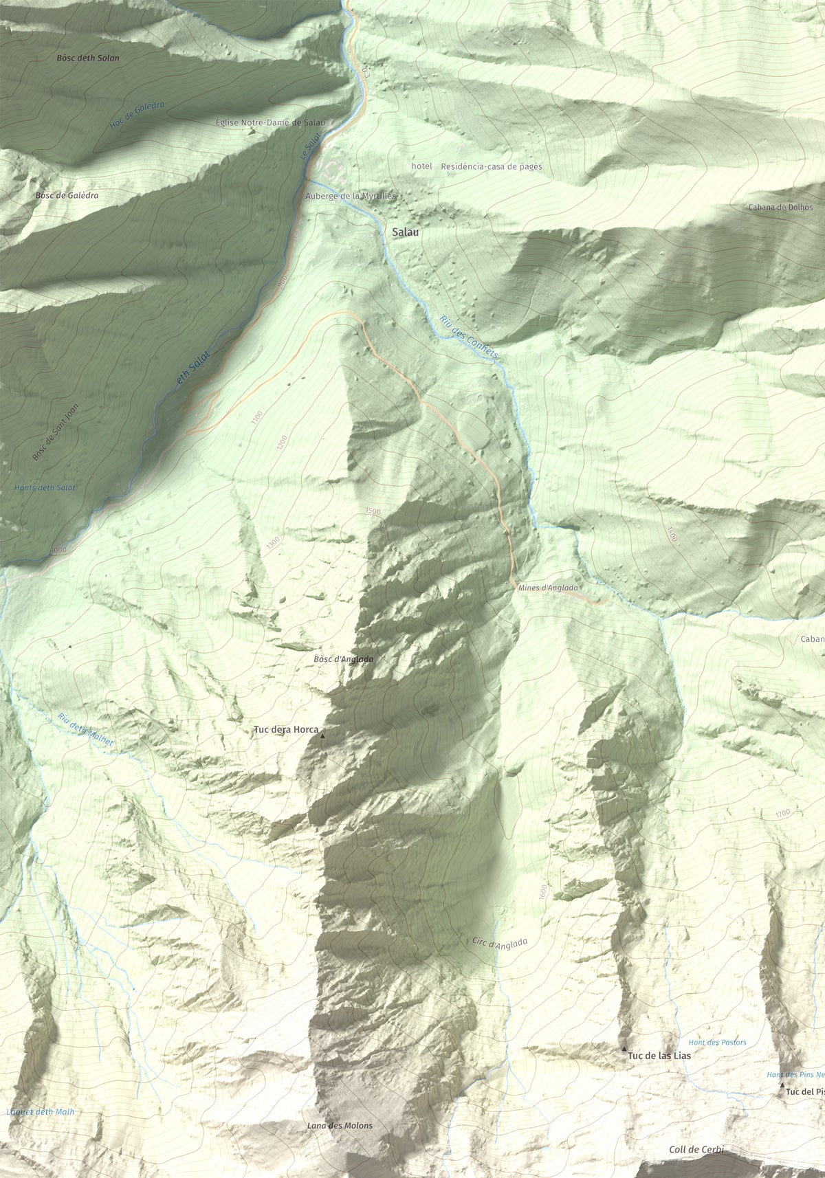 Mapa de relieve de Pic de Mariola, 2663 m, Pallars Sobirà, lámina 100 Cims de Trobart. Detalle de la zona superior izquierda. 70 × 100 cm.