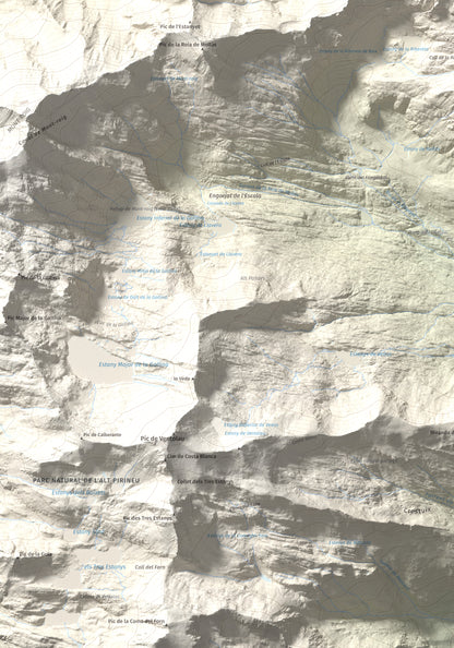 Mapa de relieve de Pic de Mariola, 2663 m, Pallars Sobirà, lámina 100 Cims de Trobart. Detalle de la zona inferior izquierda. 70 × 100 cm.