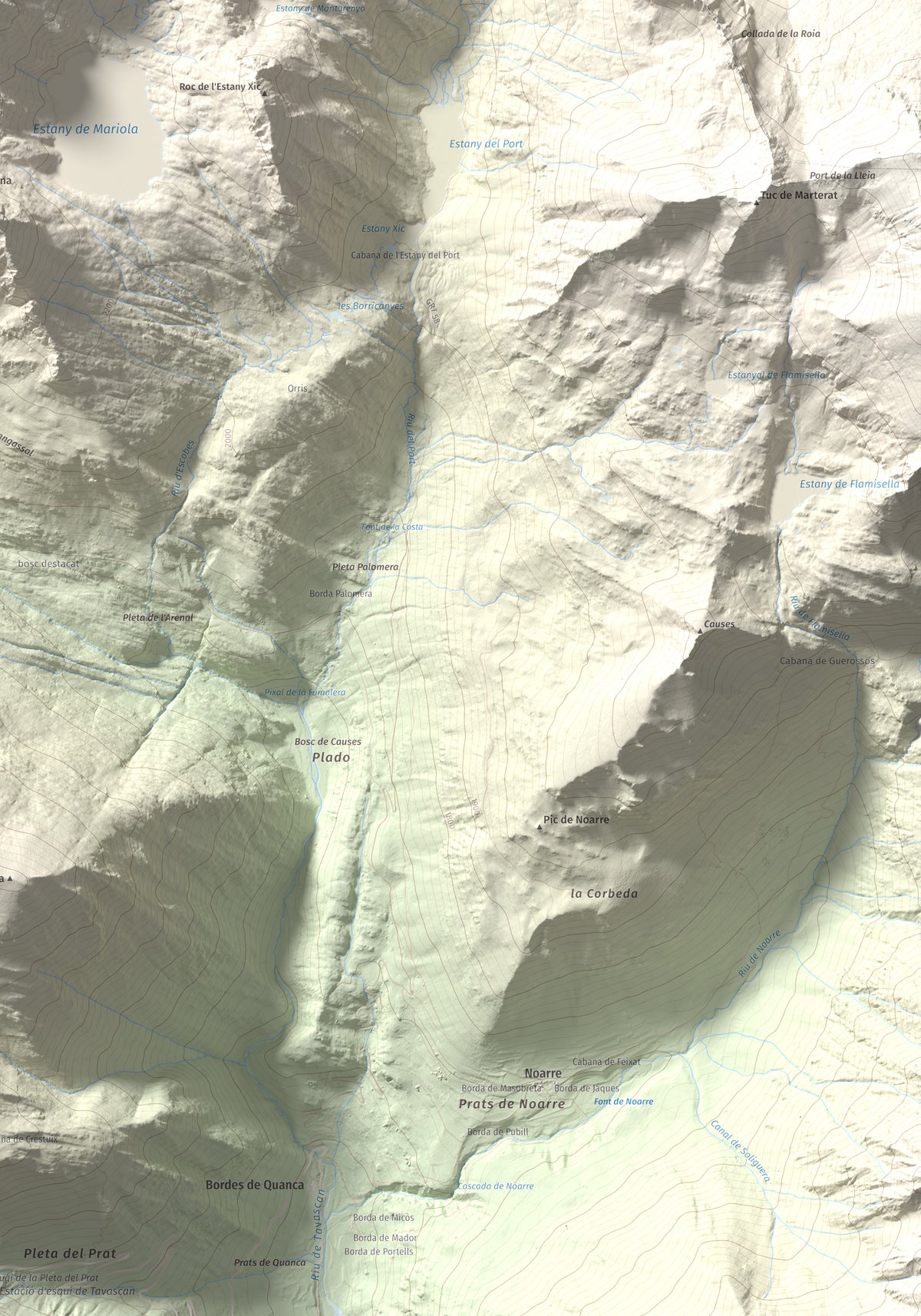 Mapa de relieve de Pic de Mariola, 2663 m, Pallars Sobirà, lámina 100 Cims de Trobart. Detalle de la zona inferior derecha. 70 × 100 cm.