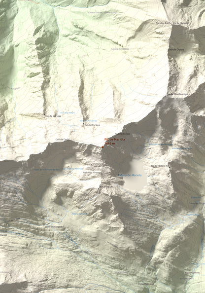Mapa de relieve de Pic de Mariola, 2663 m, Pallars Sobirà, lámina 100 Cims de Trobart. Detalle de la zona central. 70 × 100 cm.