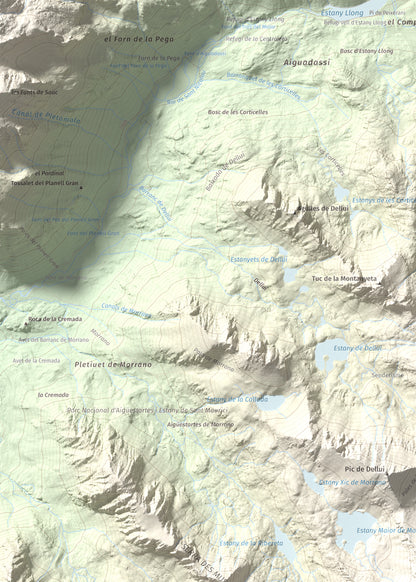 Mapa de relieve de Pic de Mariolo (Pic de Neriolo), 2857 m, Alta Ribagorça · Pallars Jussà, lámina 100 Cims de Trobart. Detalle de la zona superior izquierda. 50 × 70 cm.