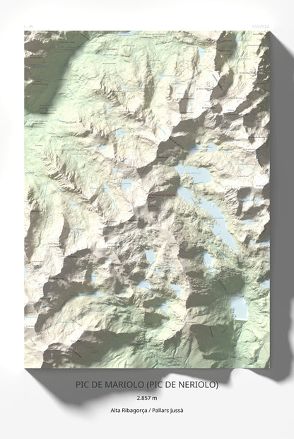Mapa de relieve de Pic de Mariolo (Pic de Neriolo), 2857 m, Alta Ribagorça · Pallars Jussà, lámina 100 Cims de Trobart 61 × 91 cm.