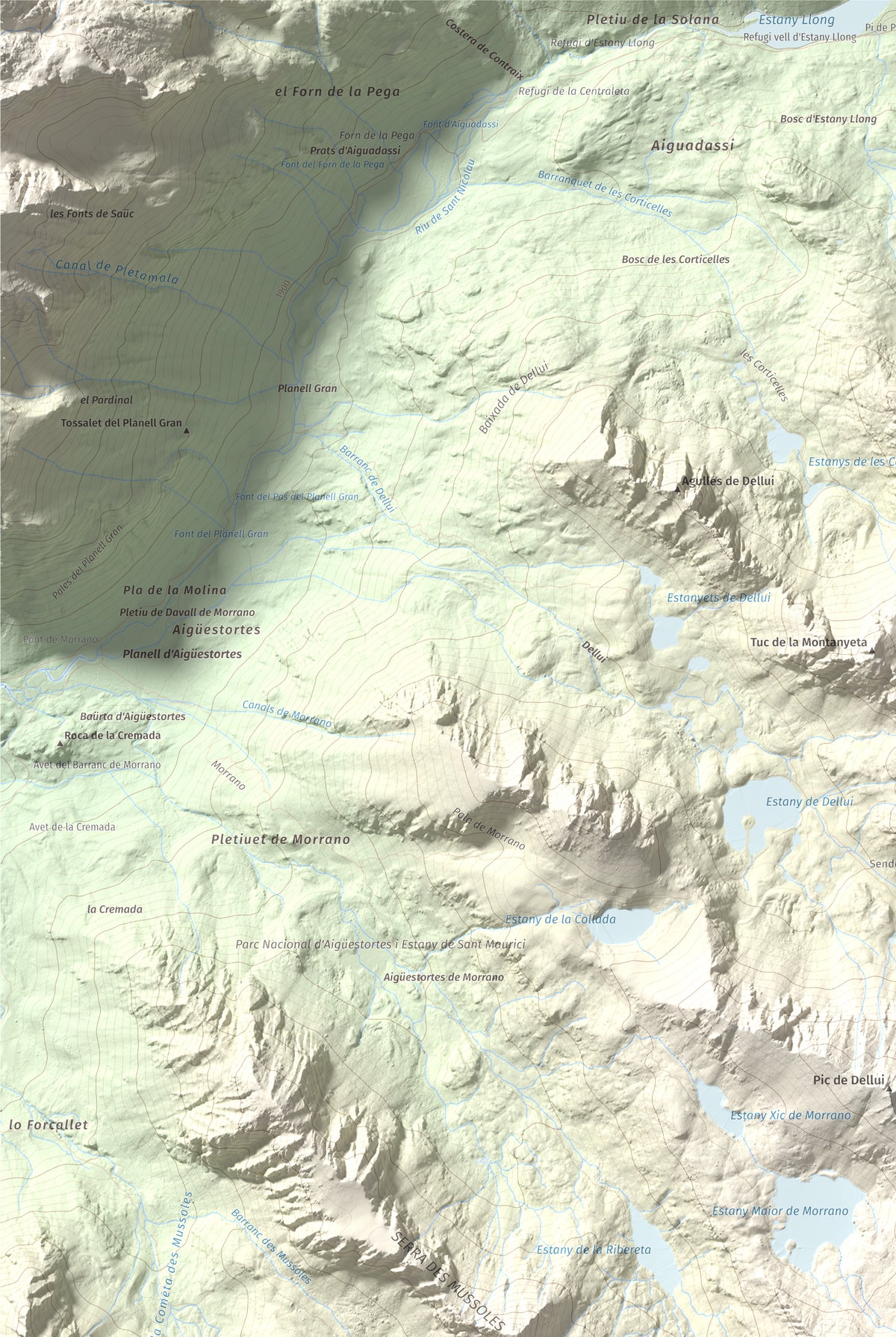 Mapa de relieve de Pic de Mariolo (Pic de Neriolo), 2857 m, Alta Ribagorça · Pallars Jussà, lámina 100 Cims de Trobart. Detalle de la zona superior izquierda. 61 × 91 cm.