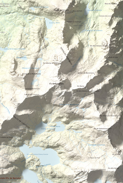 Mapa de relieve de Pic de Mariolo (Pic de Neriolo), 2857 m, Alta Ribagorça · Pallars Jussà, lámina 100 Cims de Trobart. Detalle de la zona superior derecha. 61 × 91 cm.