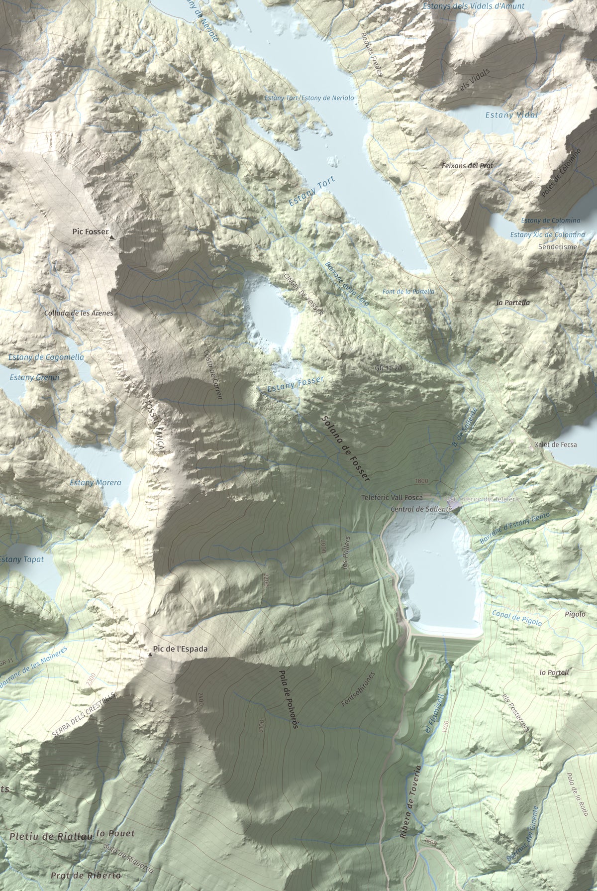 Mapa de relieve de Pic de Mariolo (Pic de Neriolo), 2857 m, Alta Ribagorça · Pallars Jussà, lámina 100 Cims de Trobart. Detalle de la zona inferior derecha. 61 × 91 cm.