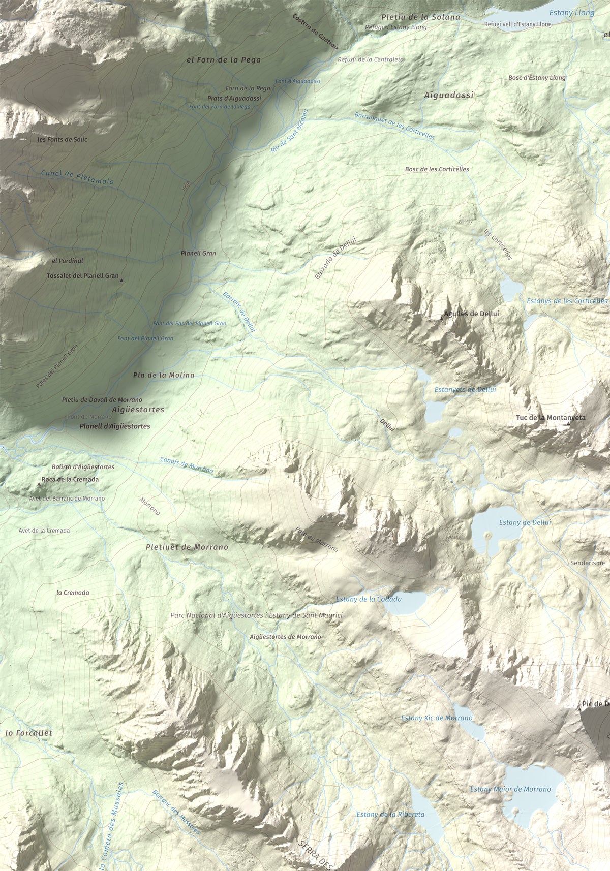 Mapa de relieve de Pic de Mariolo (Pic de Neriolo), 2857 m, Alta Ribagorça · Pallars Jussà, lámina 100 Cims de Trobart. Detalle de la zona superior izquierda. 70 × 100 cm.