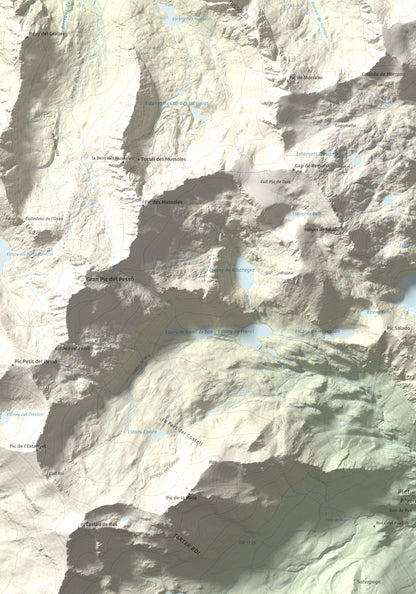 Mapa de relieve de Pic de Mariolo (Pic de Neriolo), 2857 m, Alta Ribagorça · Pallars Jussà, lámina 100 Cims de Trobart. Detalle de la zona inferior izquierda. 70 × 100 cm.