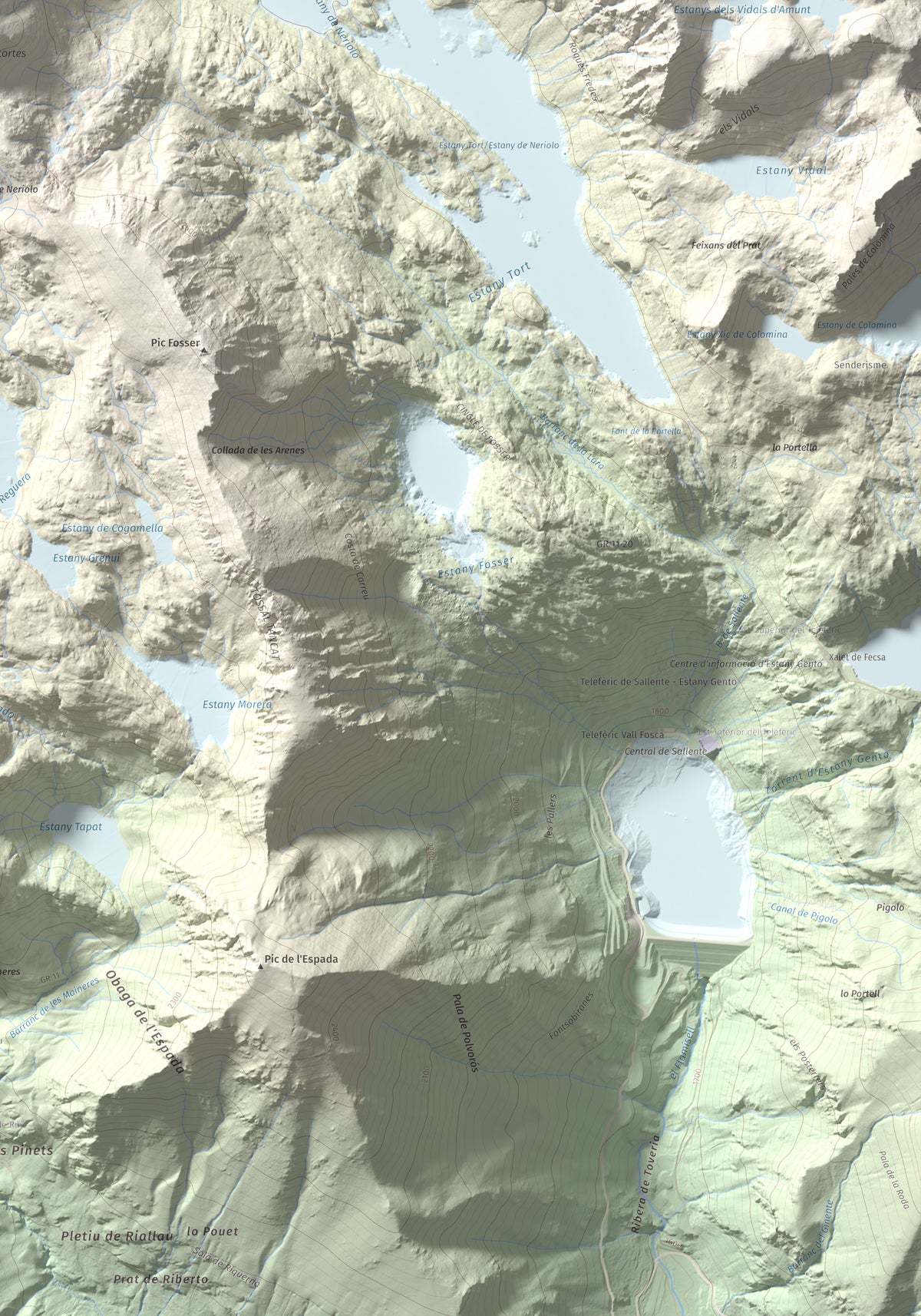 Mapa de relieve de Pic de Mariolo (Pic de Neriolo), 2857 m, Alta Ribagorça · Pallars Jussà, lámina 100 Cims de Trobart. Detalle de la zona inferior derecha. 70 × 100 cm.