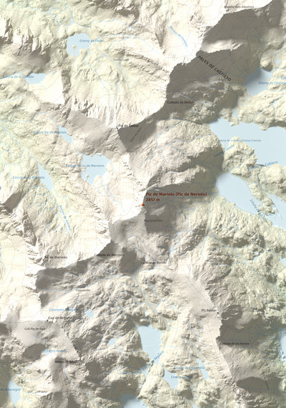 Mapa de relieve de Pic de Mariolo (Pic de Neriolo), 2857 m, Alta Ribagorça · Pallars Jussà, lámina 100 Cims de Trobart. Detalle de la zona central. 70 × 100 cm.
