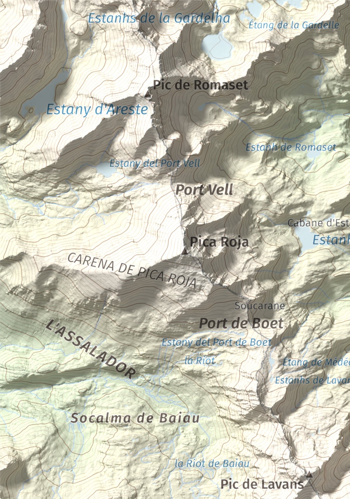 Mapa de relieve de Pic de Medacorba, 2915 m, Andorra · Pallars Sobirà, lámina 100 Cims de Trobart. Detalle de la zona superior izquierda. 21 × 30 cm.