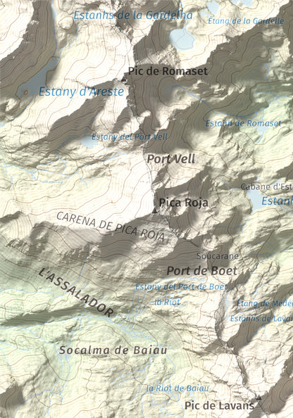 Mapa de relieve de Pic de Medacorba, 2915 m, Andorra · Pallars Sobirà, lámina 100 Cims de Trobart. Detalle de la zona superior izquierda. 21 × 30 cm.