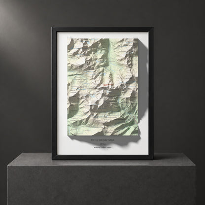 Mapa de relieve de Pic de Medacorba, 2915 m, Andorra · Pallars Sobirà, lámina 100 Cims de Trobart. Presentación enmarcada. 30 × 40 cm.