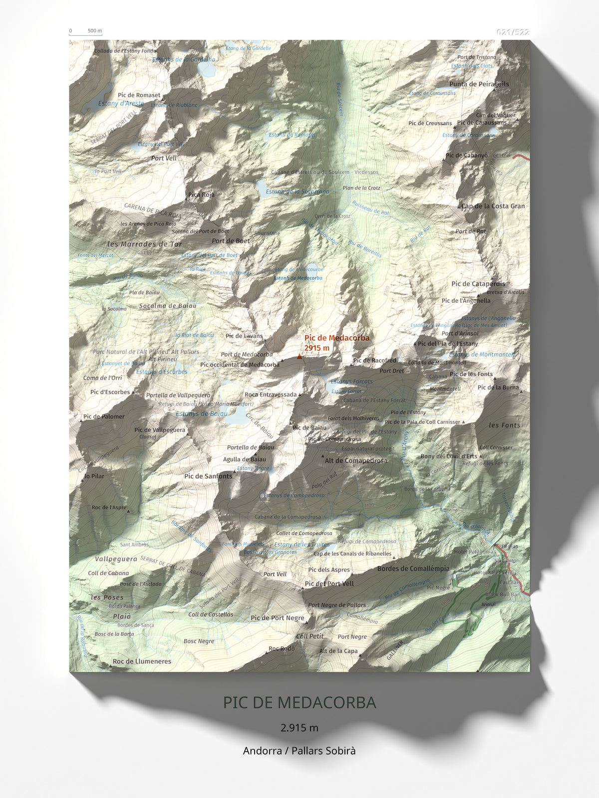 Mapa de relieve de Pic de Medacorba, 2915 m, Andorra · Pallars Sobirà, lámina 100 Cims de Trobart 30 × 40 cm.
