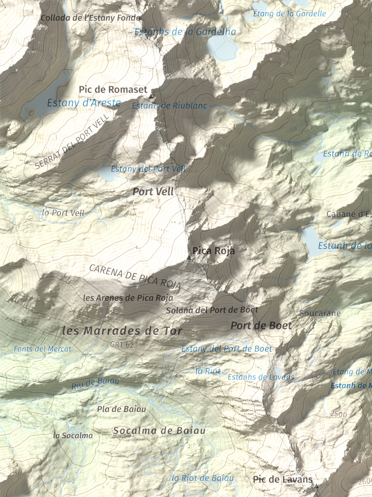 Mapa de relieve de Pic de Medacorba, 2915 m, Andorra · Pallars Sobirà, lámina 100 Cims de Trobart. Detalle de la zona superior izquierda. 30 × 40 cm.