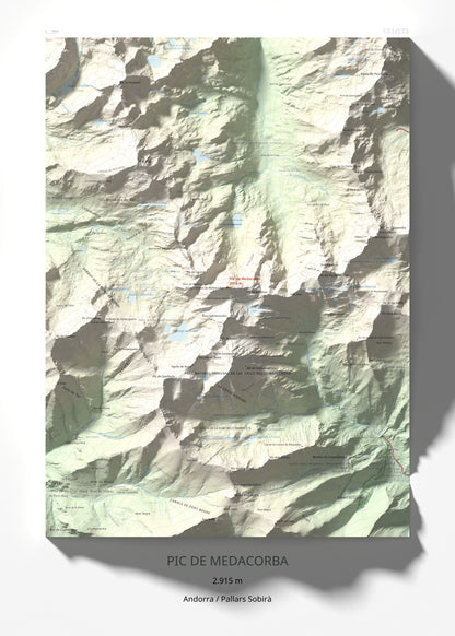 Mapa de relieve de Pic de Medacorba, 2915 m, Andorra · Pallars Sobirà, lámina 100 Cims de Trobart 50 × 70 cm.
