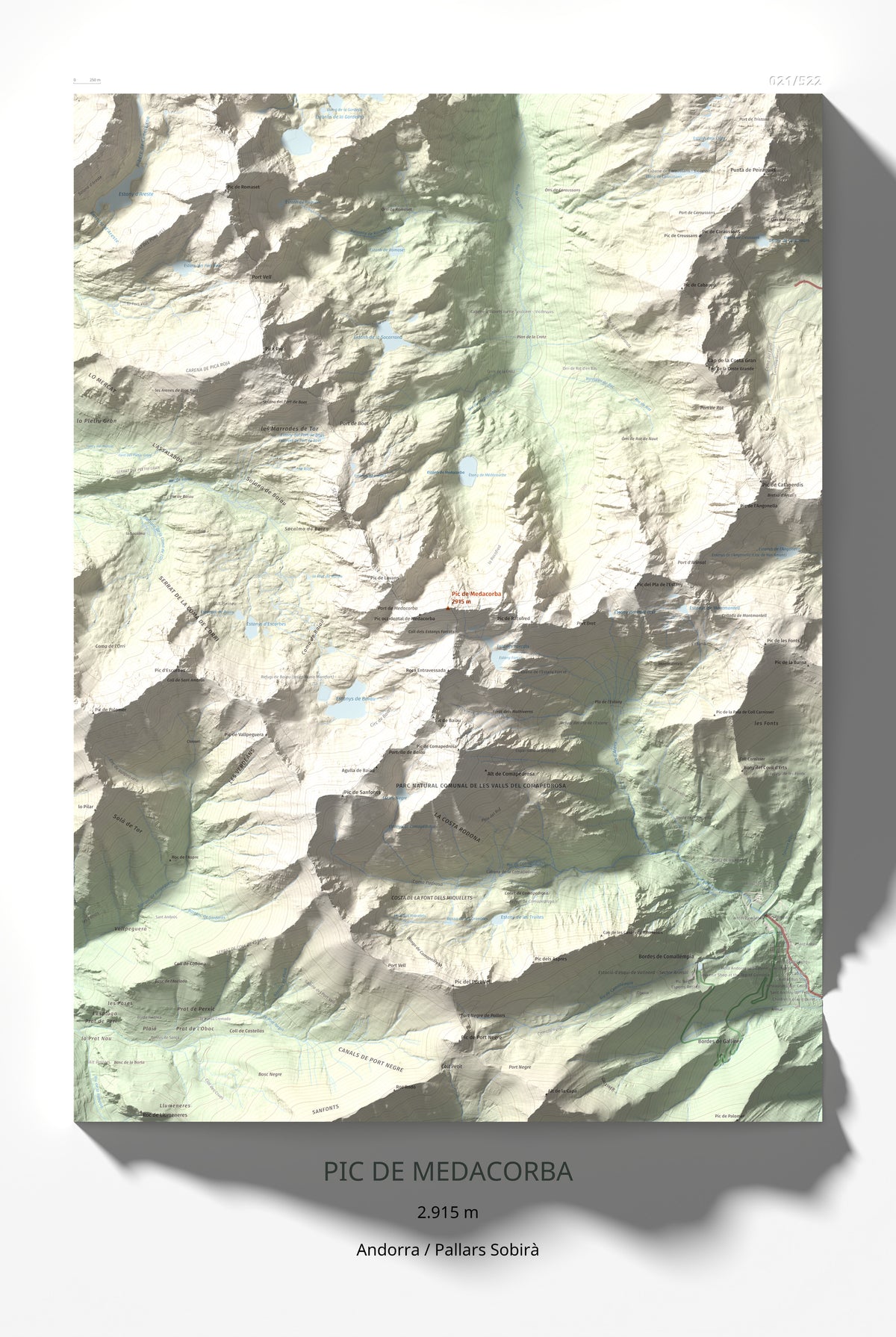 Mapa de relieve de Pic de Medacorba, 2915 m, Andorra · Pallars Sobirà, lámina 100 Cims de Trobart 61 × 91 cm.