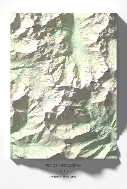 Mapa de relieve de Pic de Medacorba, 2915 m, Andorra · Pallars Sobirà, lámina 100 Cims de Trobart 61 × 91 cm.