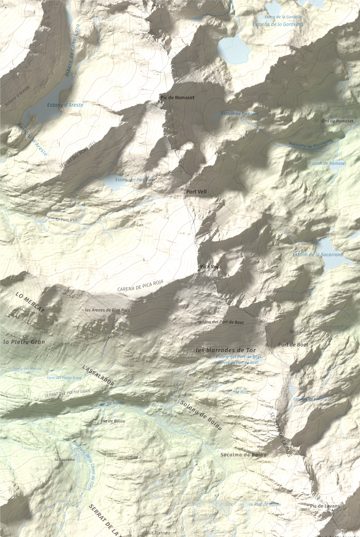 Mapa de relieve de Pic de Medacorba, 2915 m, Andorra · Pallars Sobirà, lámina 100 Cims de Trobart. Detalle de la zona superior izquierda. 61 × 91 cm.